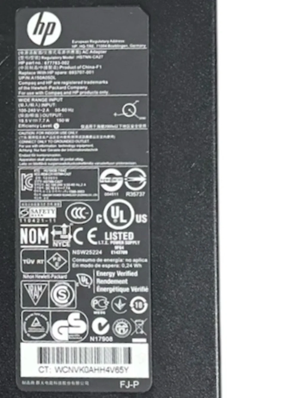 Genuine HP 150W AC Adapter Charger HSTNN-CA27 693707-001 Slim Laptop Power Cord